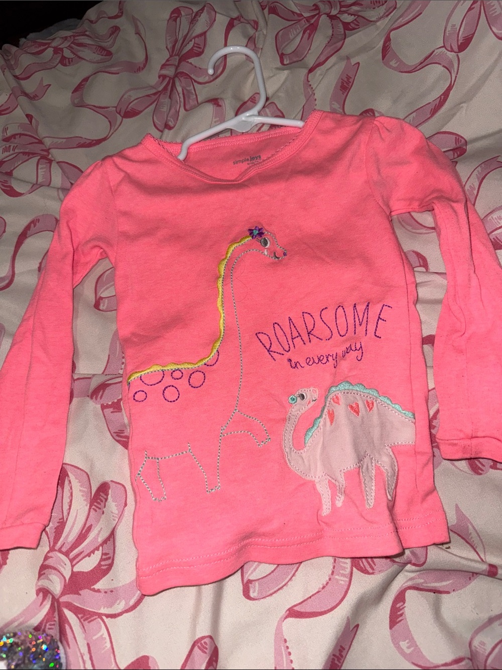 Girls' Pink 'Roarsome' Dinosaur Long-Sleeve Top